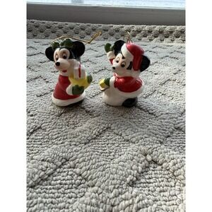 Lot of 2 VTG Walt Disney Productions MICKEY & MINNIE‎ MOUSE XMAS ORNAMENTS